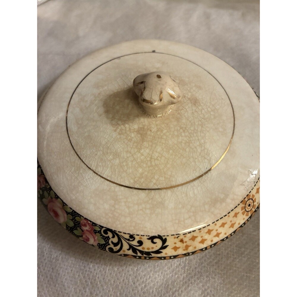 Vintage Illinois China Co Lincoln Illinois Floral Sugar Bowl & Lid USA - Picture 9 of 16